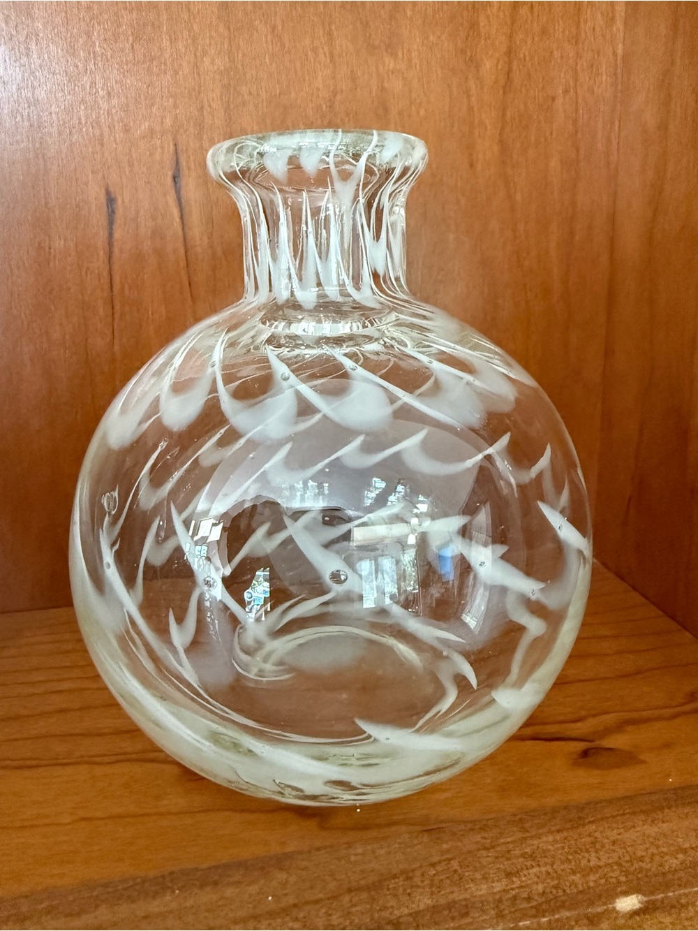 Clear Handblown Glass Bud Vase with White Swirl